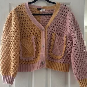 Piper & Scoot Chic Pink and orange Open-Knit Cardigan size M